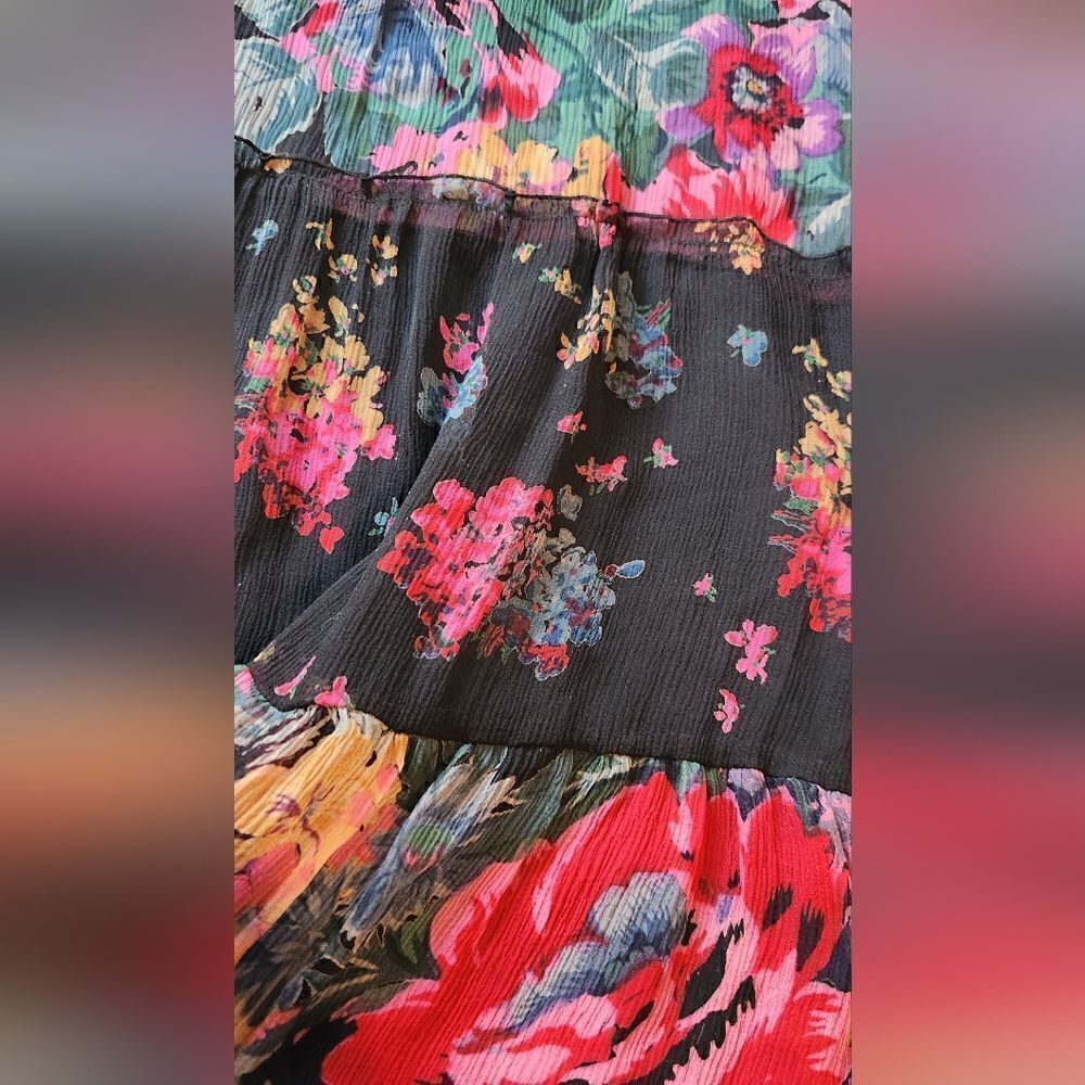 Candela NYC Black Floral Tiered Silk Dress Size Small - Picture 5 of 11
